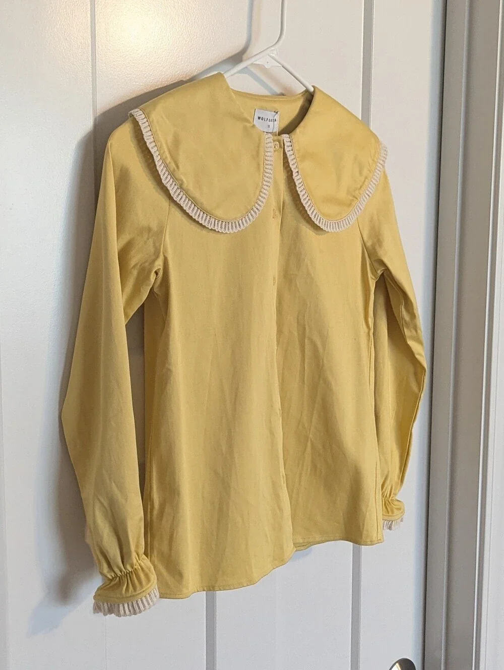 Wolf & Rita Noa Peter Pan Collar Crochet Trim Long Sleeve Top - Yellow sz 12
